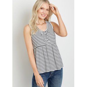 MAURICES White Stripe Lace Up Babydoll Tank Top